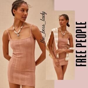 Free People mini dress knit ribbed boho cotton bodycon beach Medium